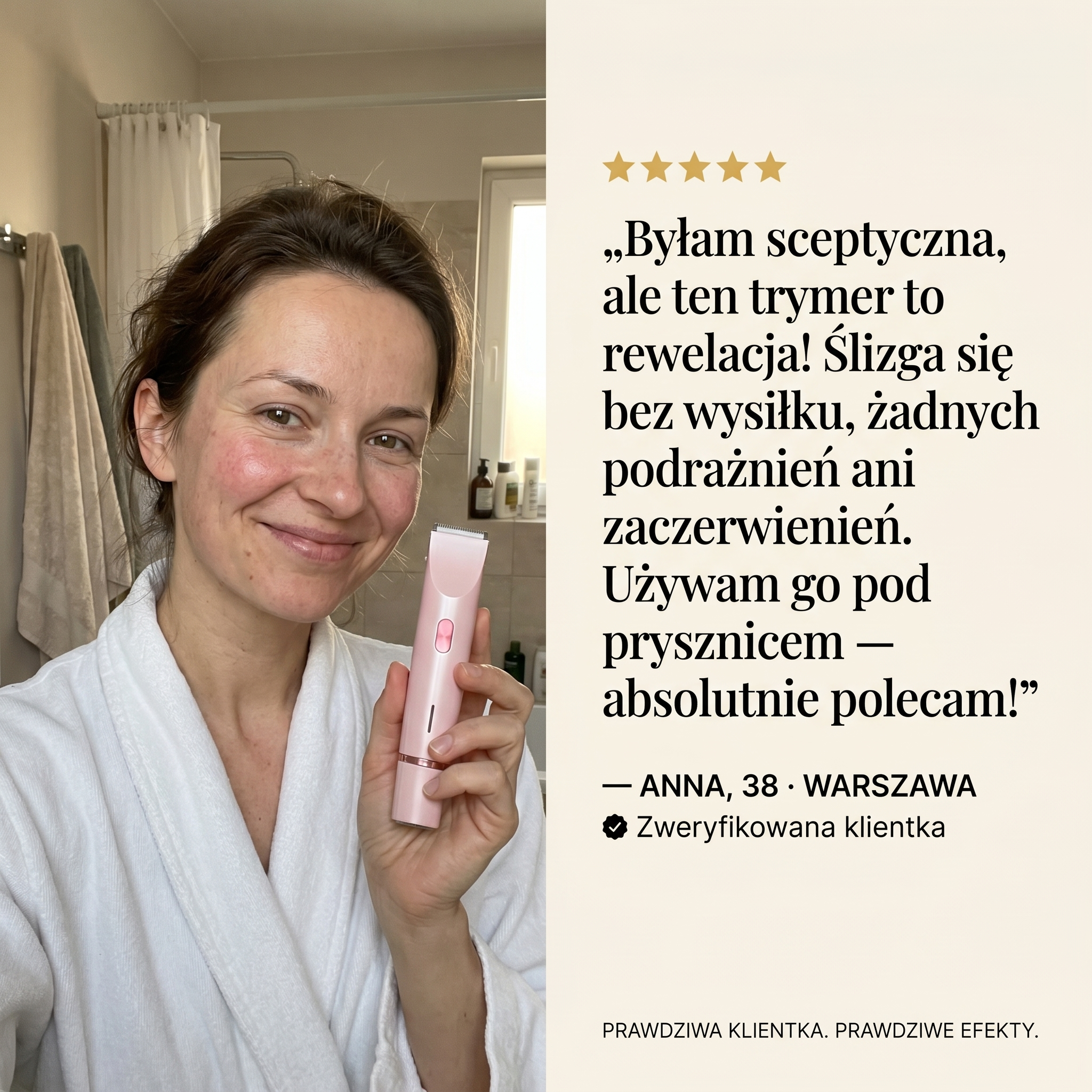 Reluxo Silk™ różowa golarka elektryczna — ergonomiczny design IPX7